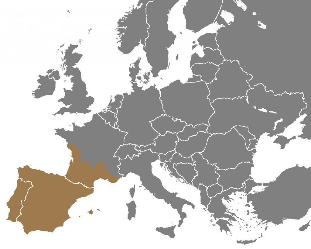Distribuição A rã-verde ocorre apenas na Península Ibérica e no sul de França. ILUSTRAÇÃO  Manuel Vieira DADOS  Atlas dos Anfíbios e Répteis ICNF